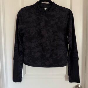 NWT CRZ YOGA Black Tie Dye Zipped Long Sleeve Work Out Top, M